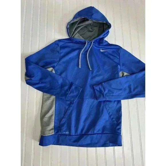 Nike Therma Fit Men's Hoodie Medium Blue Fleece Lined Pullover Sweatshirt 946 - Picture 1 of 3
